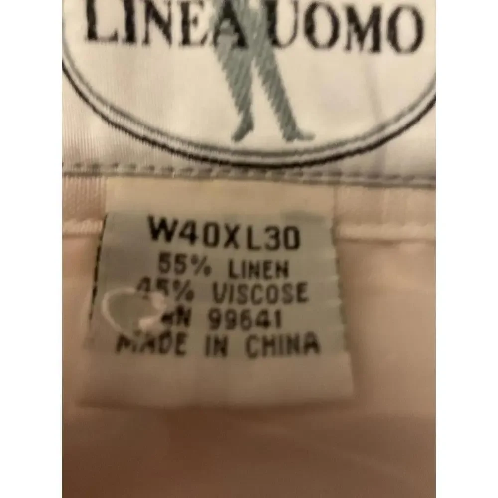 Linea Uomo Men's White Linen Blend  Lined Loose and Flowy Pants 40 x L30